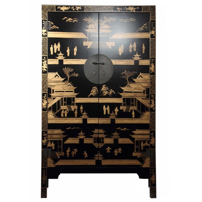 Китайский шкаф Black Gold Cabinet Low Черный в Новосибирске | Loft Concept 