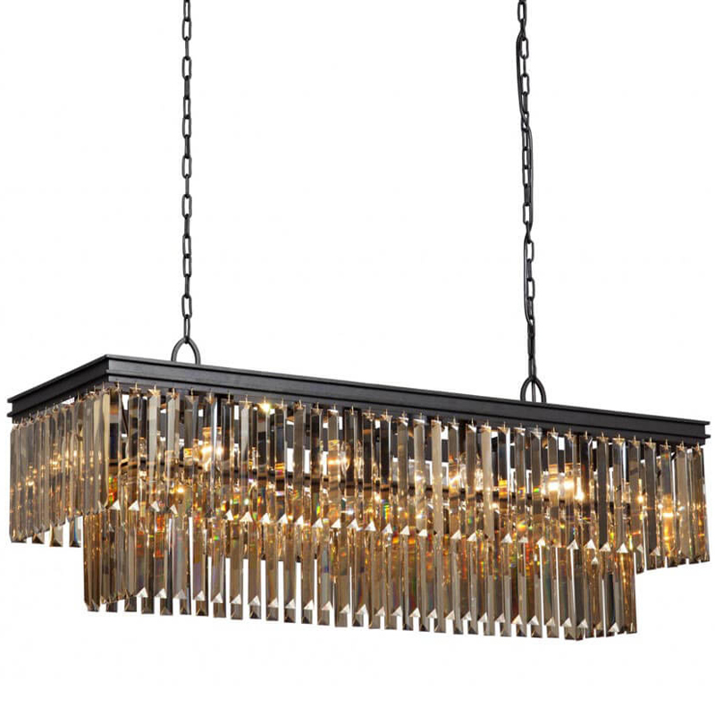 Люстра Odeon Amber Glass Rectangular Chandelier Black iron Янтарное стекло длина 120 Черный матовый в Новосибирске | Loft Concept 