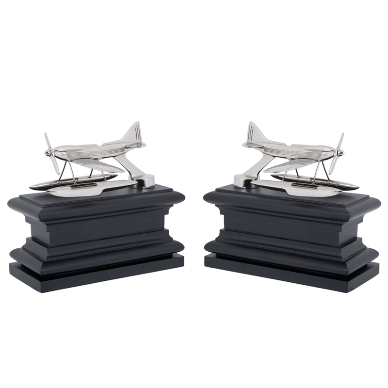 Держатель для книг Eichholtz Bookend Hydroplane set of 2 Nickel Никель Черный в Новосибирске | Loft Concept 