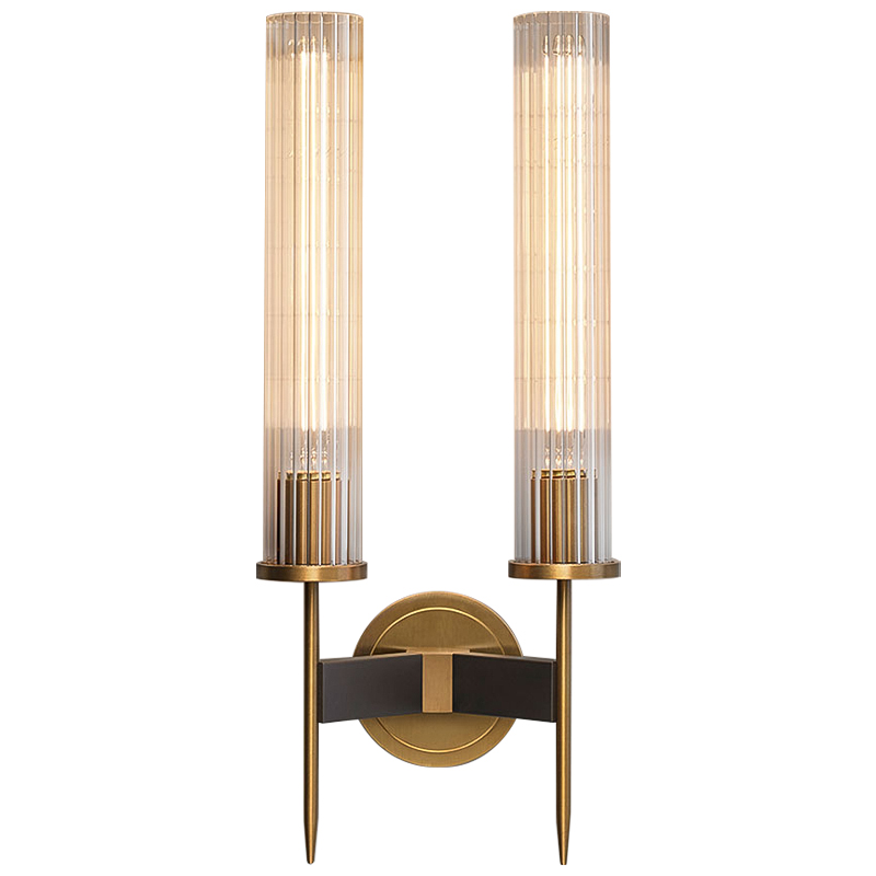 Бра Jonathan Browning ALOUETTE DOUBLE SCONCE Прозрачное Стекло Латунь Черный в Новосибирске | Loft Concept 