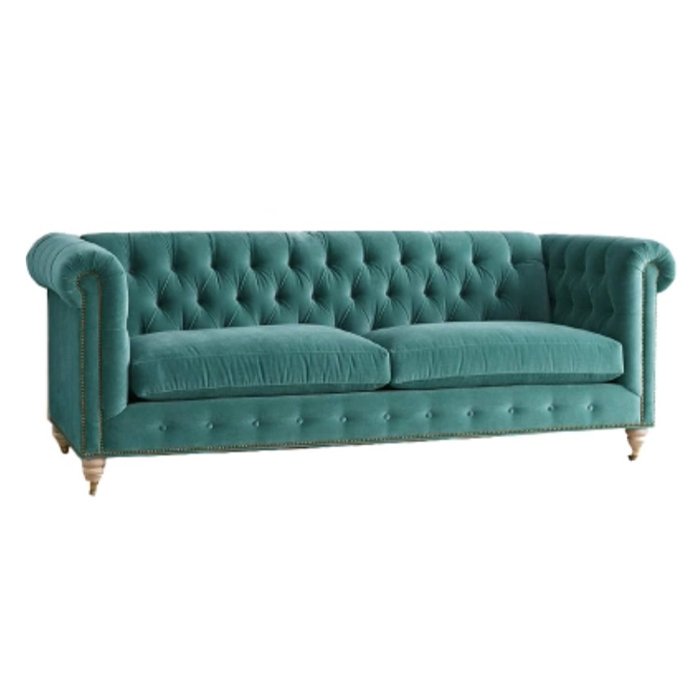 Трехместный диван Velvet Lyre Chesterfield Sofa Серый Фиолетовый Красный Малахит (зеленый) Бирюзовый Голубой пастельный Золотой в Новосибирске | Loft Concept 