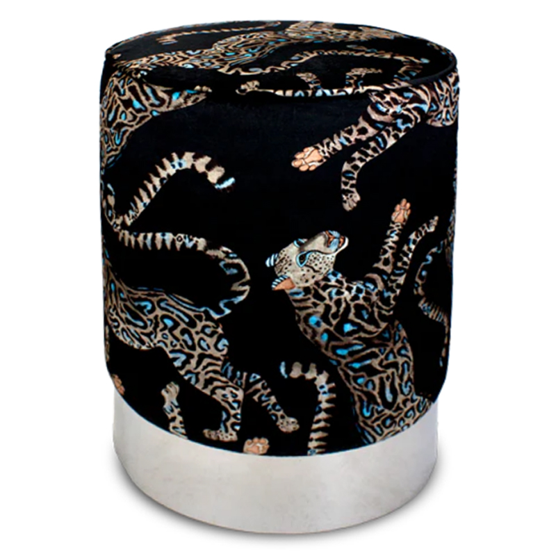 Пуф Леопарды Cheetah Kings Starry Nights Velvet Pouffe Черный Серебряный в Новосибирске | Loft Concept 