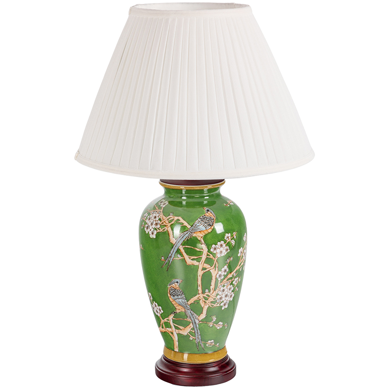 Настольная лампа с абажуром Birds Green Chinoiserie Lampshade Зеленый Белый Коричневый в Новосибирске | Loft Concept 