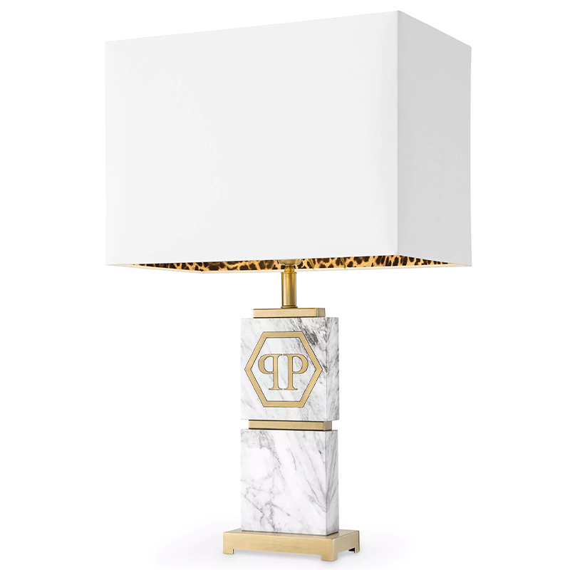 Настольная лампа Philipp Plein Table Lamp King Белый Мрамор Bianco Золотой Белый в Новосибирске | Loft Concept 