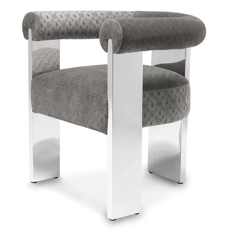 Стул Philipp Plein Dining Chair Icon Grey Серый Хром в Новосибирске | Loft Concept 