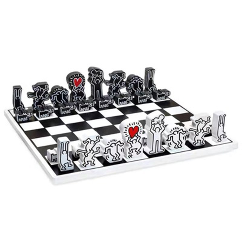 Деревянный шахматный набор Keith Haring Chess Set Белый Черный Красный в Новосибирске | Loft Concept 