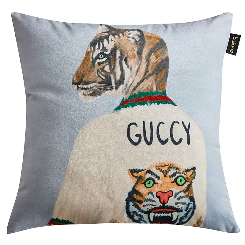 Декоративная подушка Стиль Gucci Tiger Cushion Grey Серый Мульти в Новосибирске | Loft Concept 