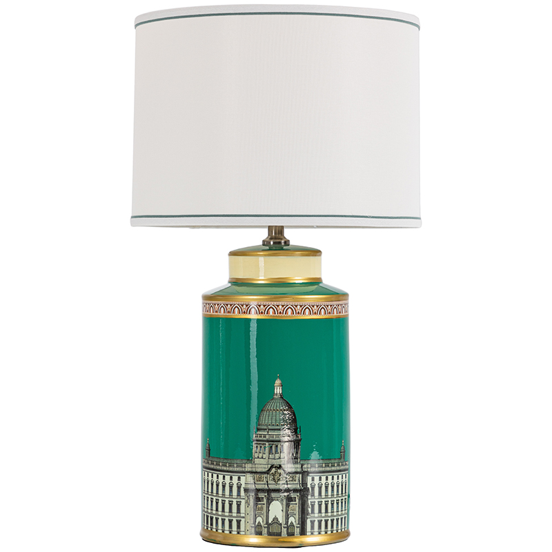 Настольная лампа Old Town Green Lampshade Белый Зеленый Золотой в Новосибирске | Loft Concept 