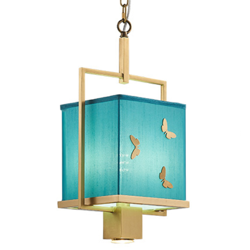 Светильник с бабочками Butterflies Blue Background Hanging lamp Латунь Бирюзовый в Новосибирске | Loft Concept 