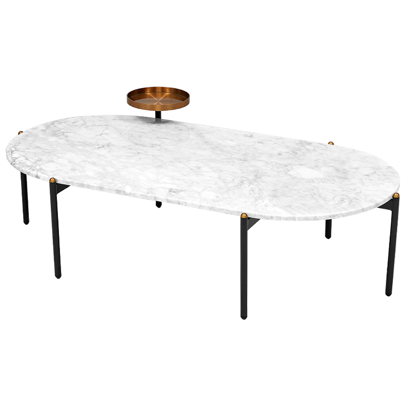 Кофейный стол с белой каменной столешницей Macias Coffee Table White Белый Черный Медь в Новосибирске | Loft Concept 