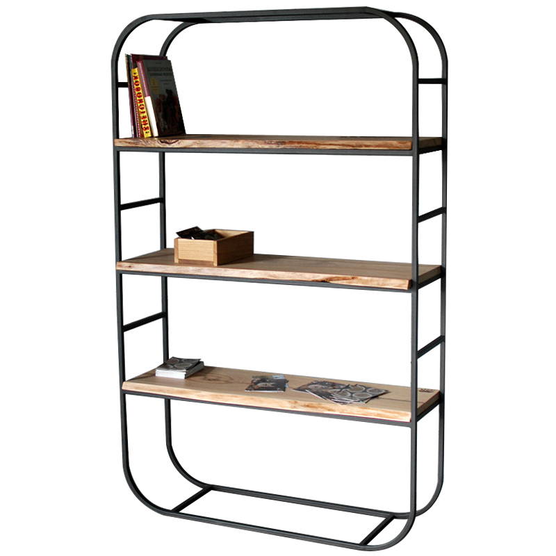 Стеллаж Jensen Industrial Metal Rust Rack Черный Светлый дуб в Новосибирске | Loft Concept 