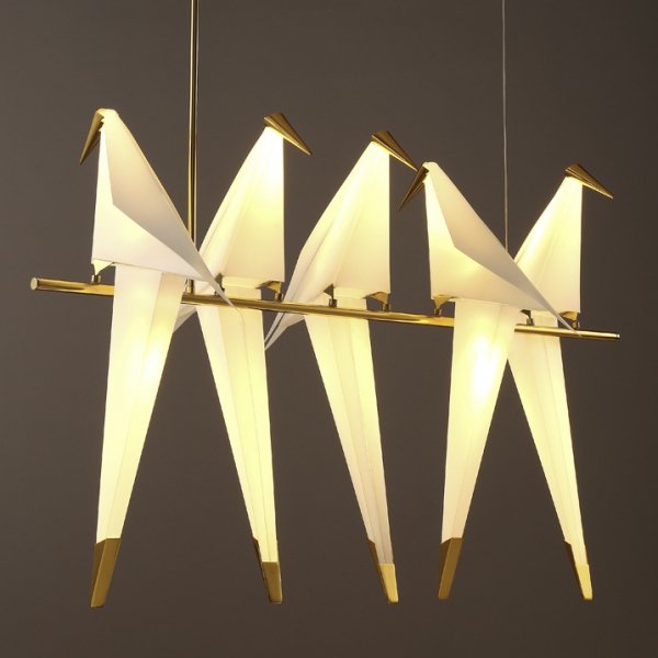 Люстра Origami Bird Chandelier Line 5 Бежево-серый Золотой в Новосибирске | Loft Concept 