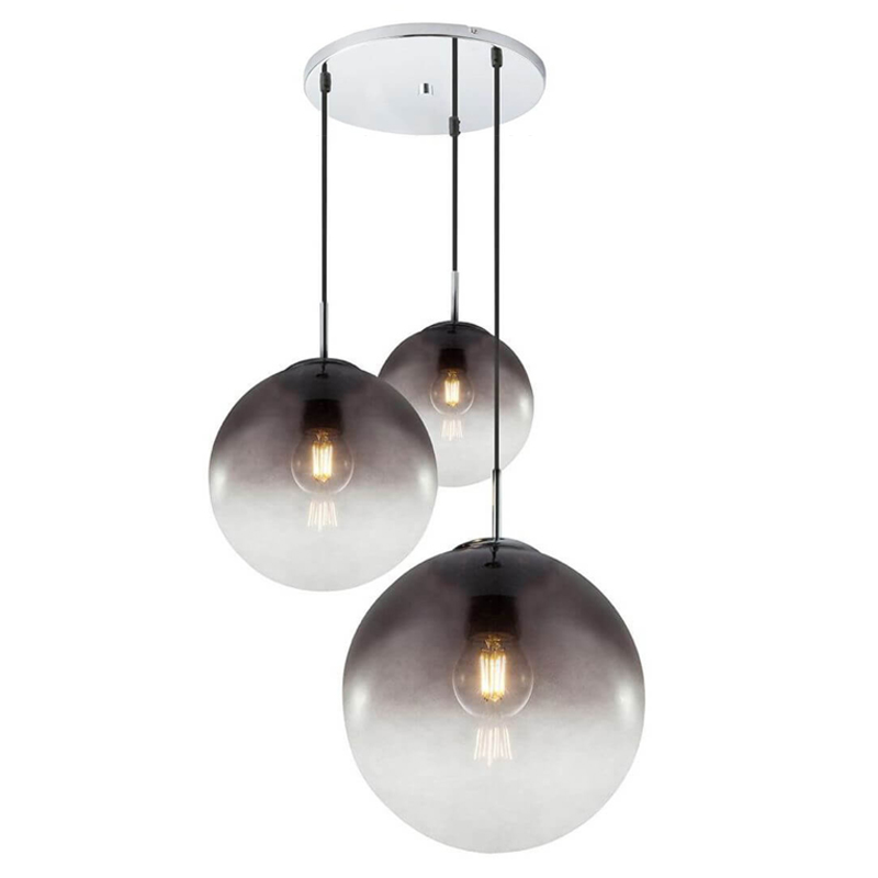 Люстра Ball Sunrise Pendant lamp smok 3 плафона Стекло Смок Хром в Новосибирске | Loft Concept 