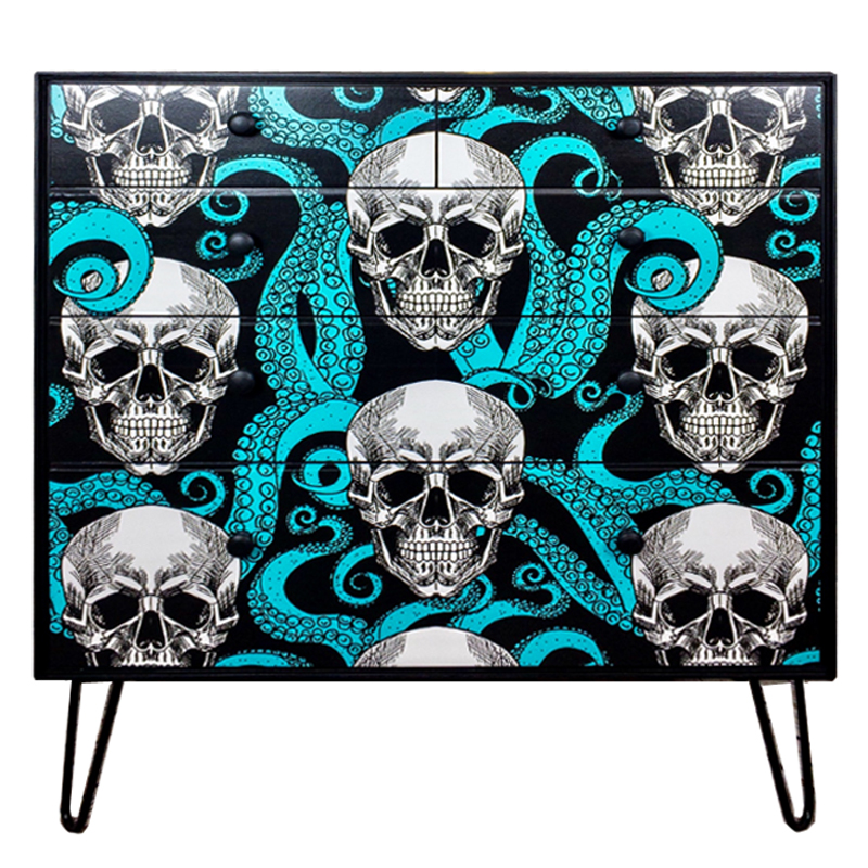 Комод с Черепами Chest of Drawers Skull and Octopus Черный Бирюзовый в Новосибирске | Loft Concept 