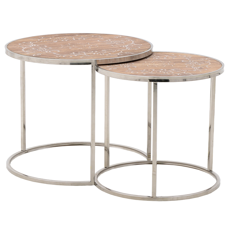 Комплект приставных столиков Malia Round Side Tables Древесина Серебряный в Новосибирске | Loft Concept 