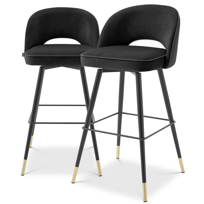 Комплект барных стульев Eichholtz Bar Stool Cliff set of 2 black Черный Латунь в Новосибирске | Loft Concept 