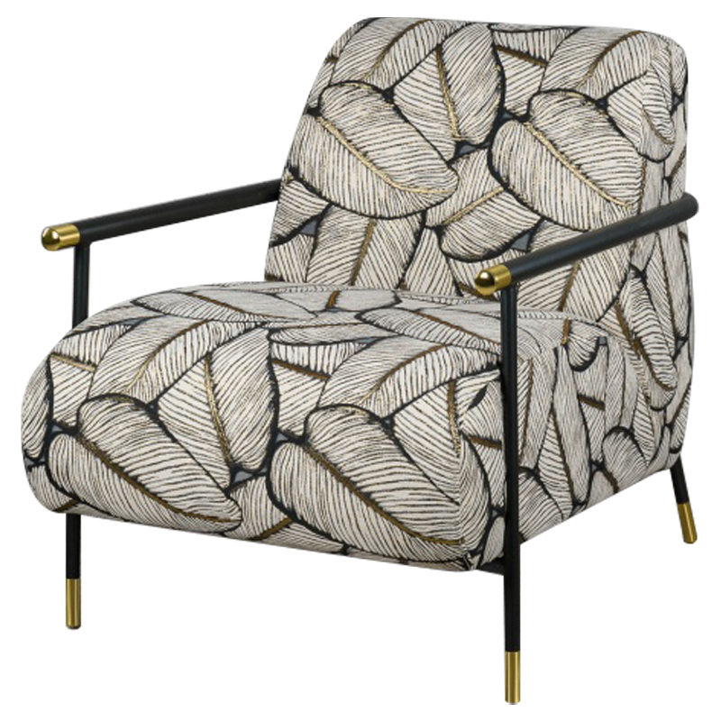 Кресло с Цветным принтом Листья Foliage Armchair Grey Серый ivory ( слоновая кость ) Черный Золотой в Новосибирске | Loft Concept 