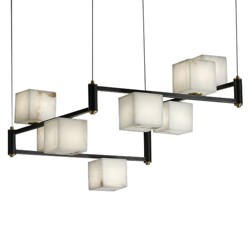 Люстра Marble Cubes Modern Light Chandelier 8 плафонов Латунь Черный Белый Мрамор Bianco в Новосибирске | Loft Concept 