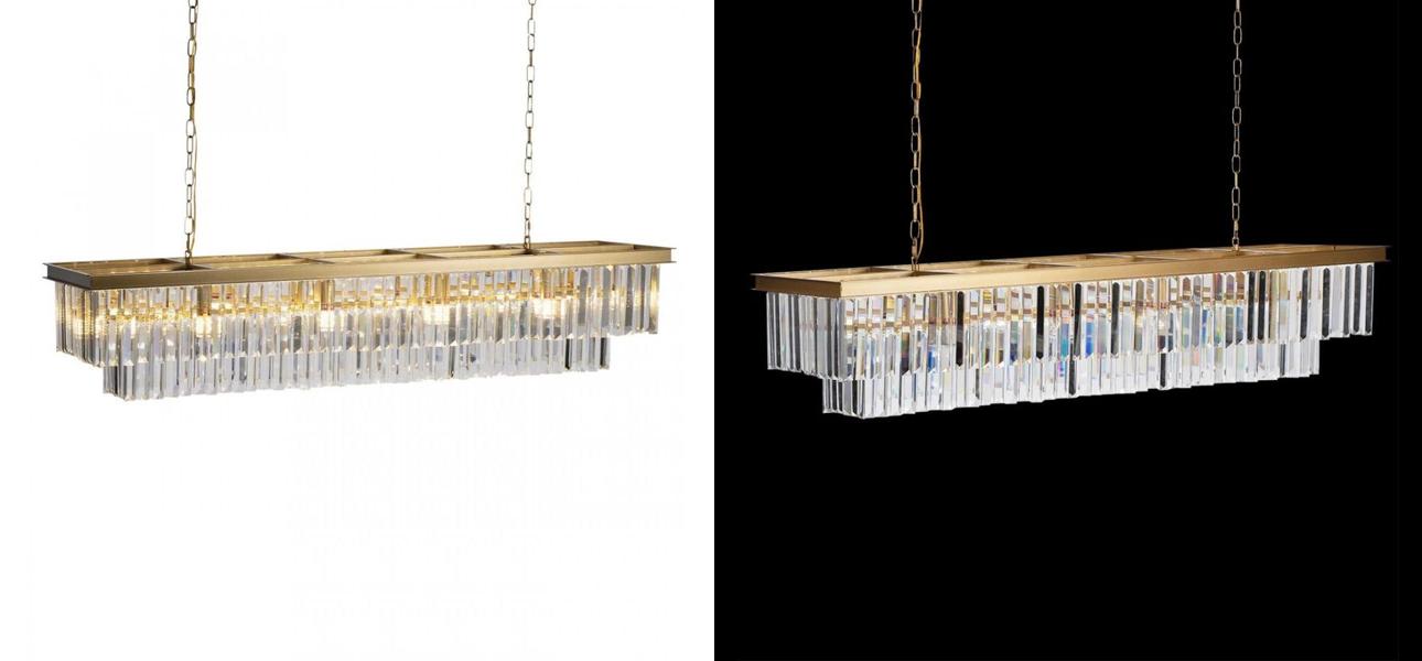 Прямоугольная Люстра RH 1920s Odeon GOLD iron Прозрачное Стекло Длина 120 см - фото