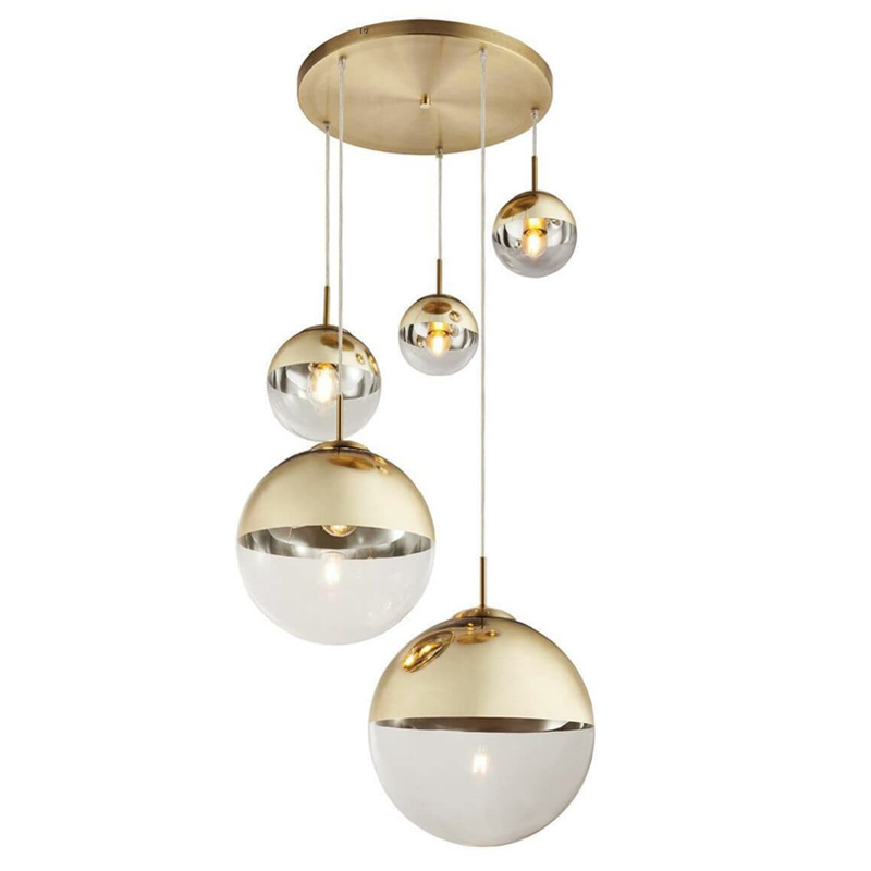 Светильник подвесной Mirror Ball Gold 5 плафонов Золотой Светильник подвесной Mirror Ball Gold 5 плафонов Золотой в Новосибирске | Loft Concept
