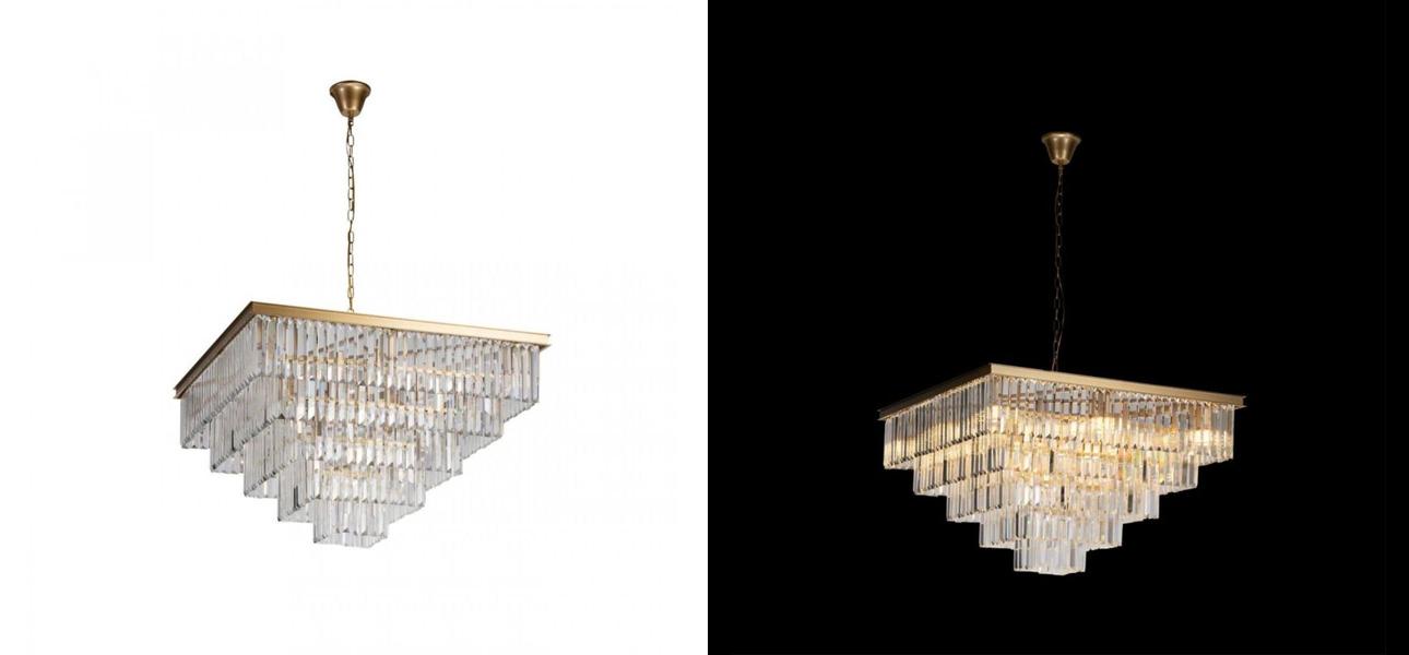 Квадратная Люстра RH 1920s Odeon GOLD iron Five layers Прозрачное Стекло 80х80 - фото №1