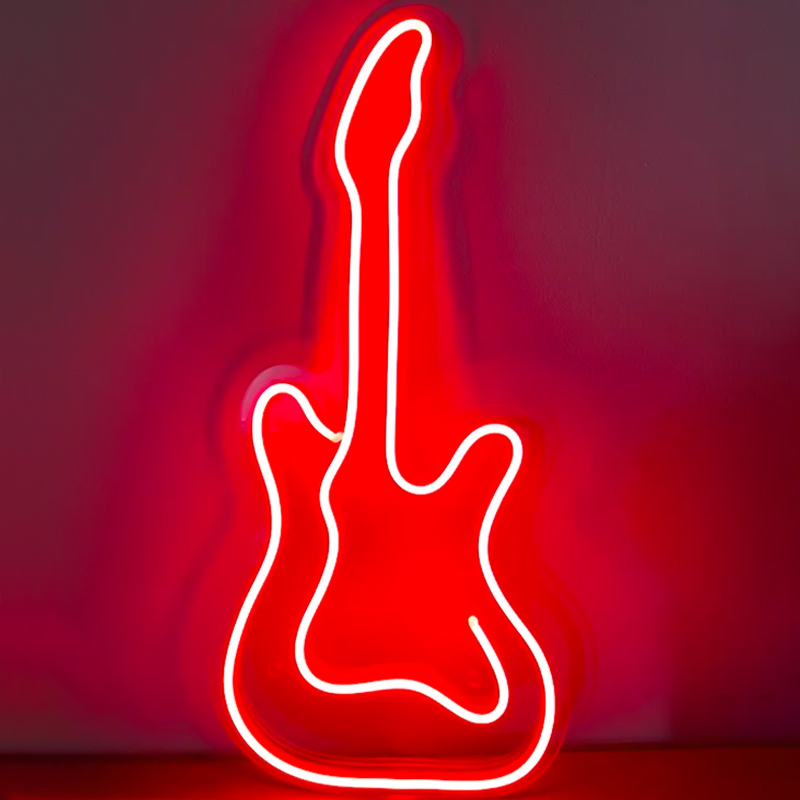 Неоновая настенная лампа Guitar Neon Wall Lamp Красный Прозрачный в Новосибирске | Loft Concept 