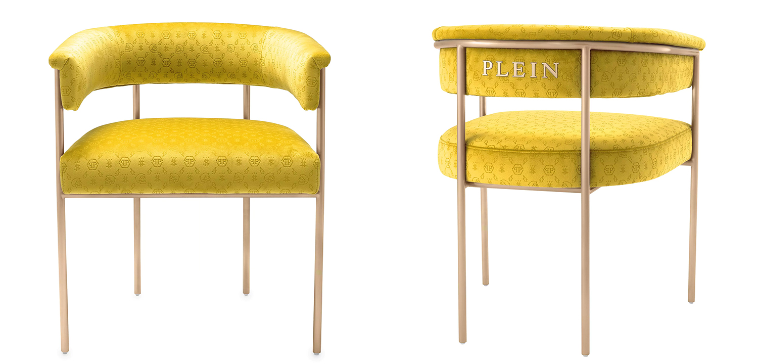Стул Philipp Plein Dining Chair Monogram Жёлтый - фото №1
