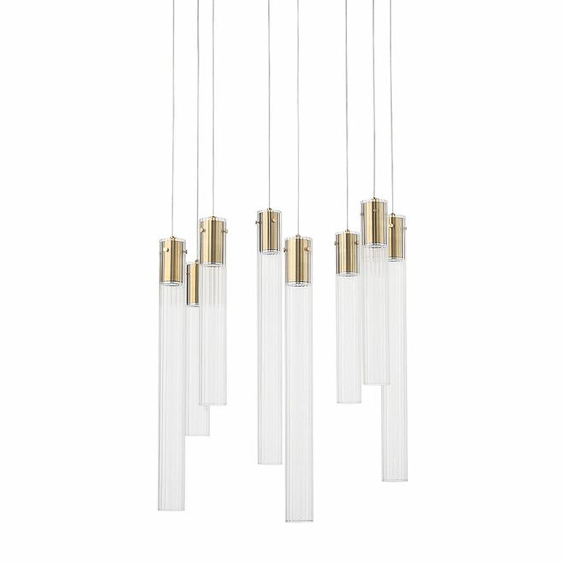 Люстра Jenae Glass Tubes Chandelier 8 Прозрачное Стекло Латунь в Новосибирске | Loft Concept 