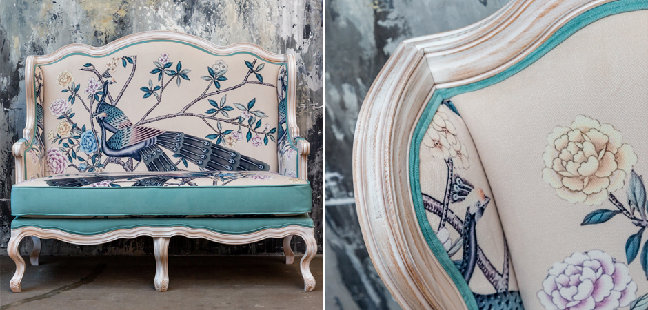 Двухместный диван с синими павлинами Emperor