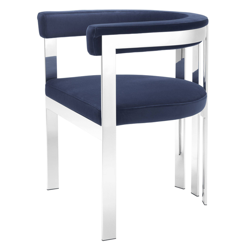 Стул Eichholtz Dining Chair Clubhouse blue Сапфирово-синий Нержавеющая сталь в Новосибирске | Loft Concept 