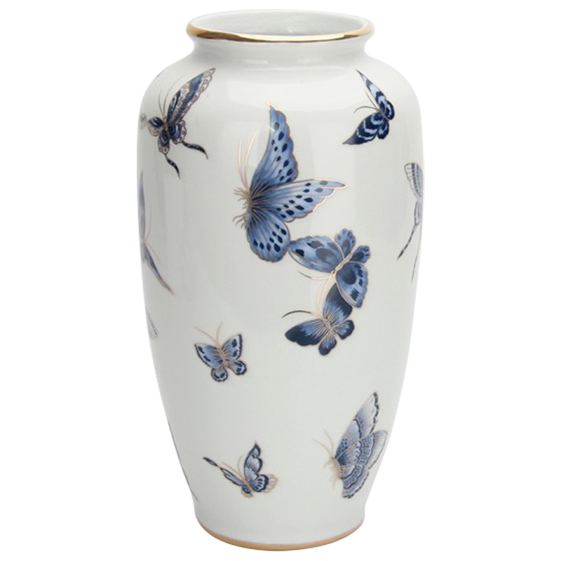 Ваза Porcelain Butterfly Blue and Gold Vase Белый Светло-синий Золотой в Новосибирске | Loft Concept 