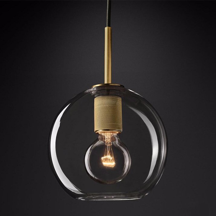 Подвесной светильник RH Utilitaire Globe Pendant Brass Латунь Прозрачное Стекло в Новосибирске | Loft Concept 