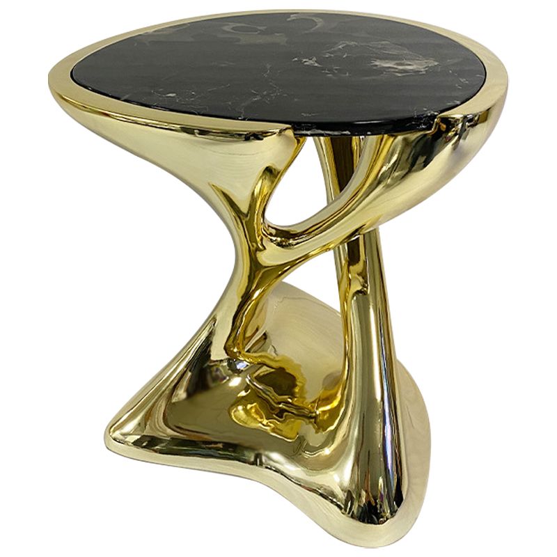 Приставной стол Molten Gold Side Table Глянцевое золото Черный Мрамор Nero в Новосибирске | Loft Concept 