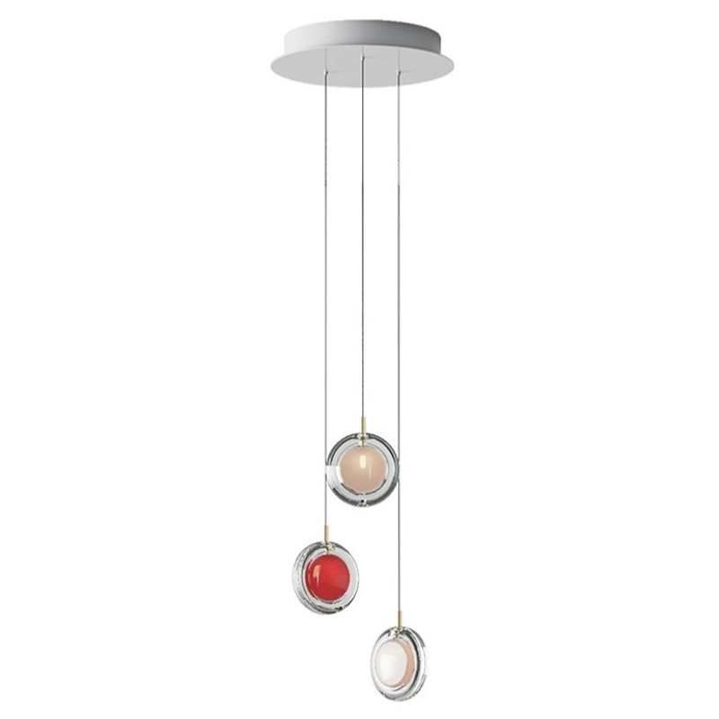 Люстра Lens 3 красный в стиле Bomma Прозрачное Стекло Красный Белый в Новосибирске | Loft Concept 