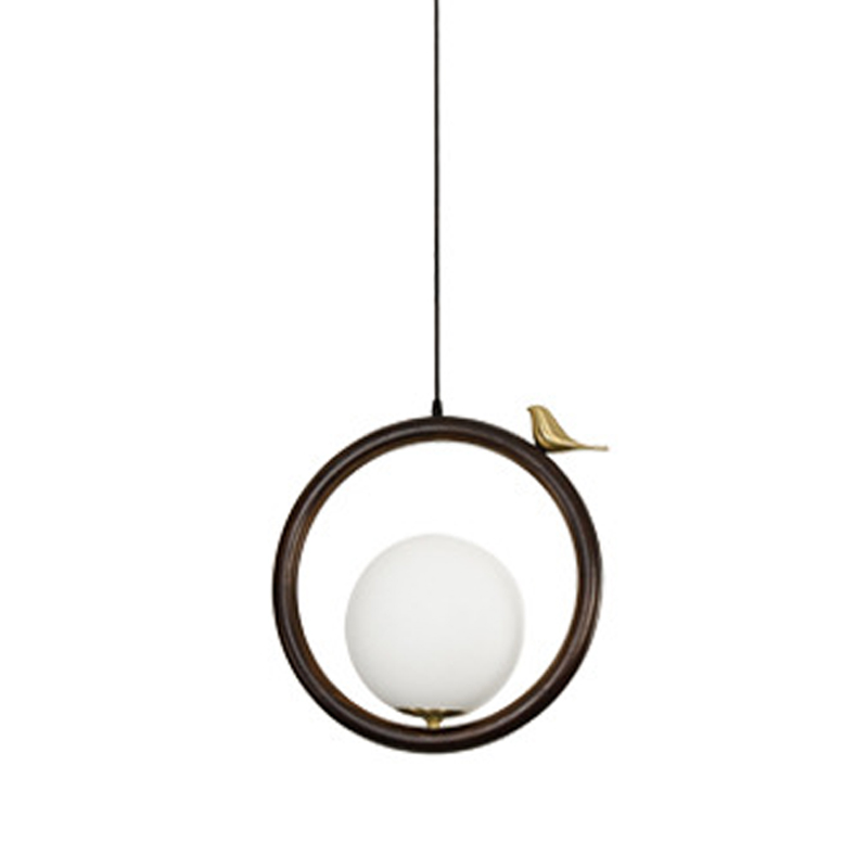 Светильник с птичкой Bird Wood Ring Hanging Lamp Латунь Белый Коричневый в Новосибирске | Loft Concept 