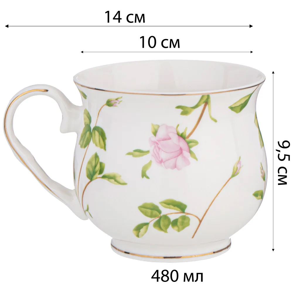 Кружка фарфоровая белая с цветочным принтом 480 мл Flower Porcelain Collection в Новосибирске