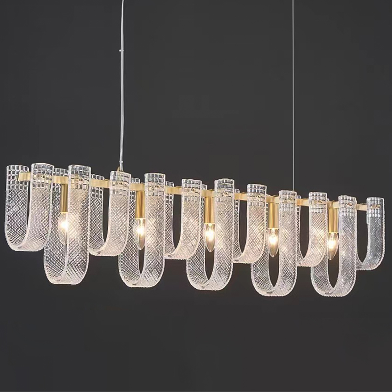 Линейная Люстра Prudence Textured Glass Linear Chandelier B Прозрачное Стекло Золотой в Новосибирске | Loft Concept 