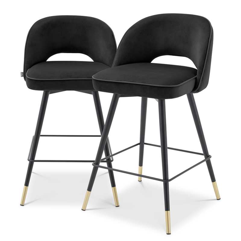 Комплект полубарных стульев Eichholtz Counter Stool Cliff set of 2 black Черный Латунь в Новосибирске | Loft Concept 