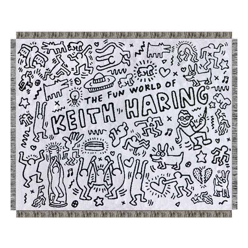 Покрывало граффити черно-белое Кит Харинг Keith Haring Bed Сover Черно-белый в Новосибирске | Loft Concept 