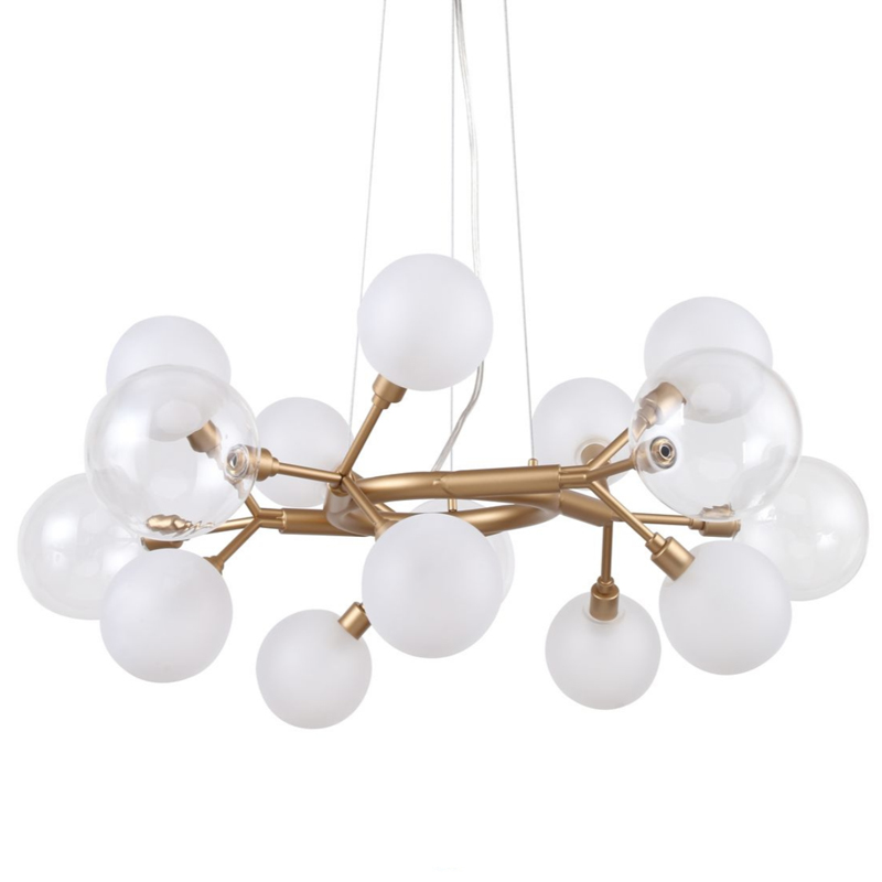 Люстра Berries Chandelier White 68 матовое золото Прозрачный Прозрачный белый в Новосибирске | Loft Concept 