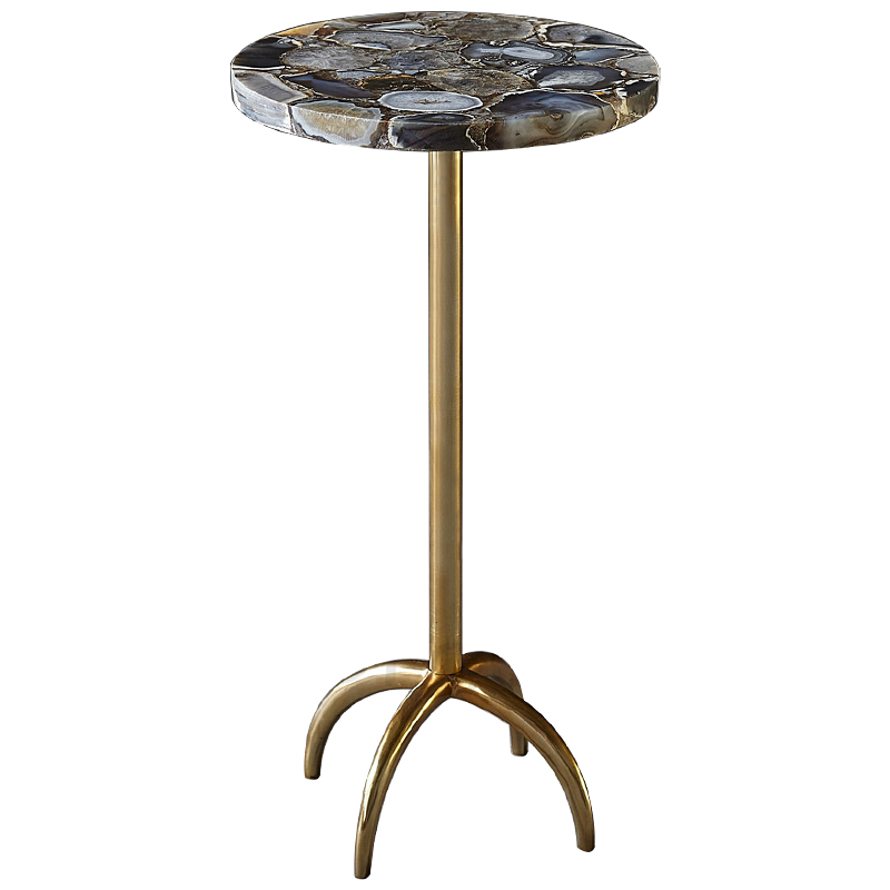 Приставной столик со столешницей из агата Grey Agate Side Table Серый Коричневый Латунь в Новосибирске | Loft Concept 