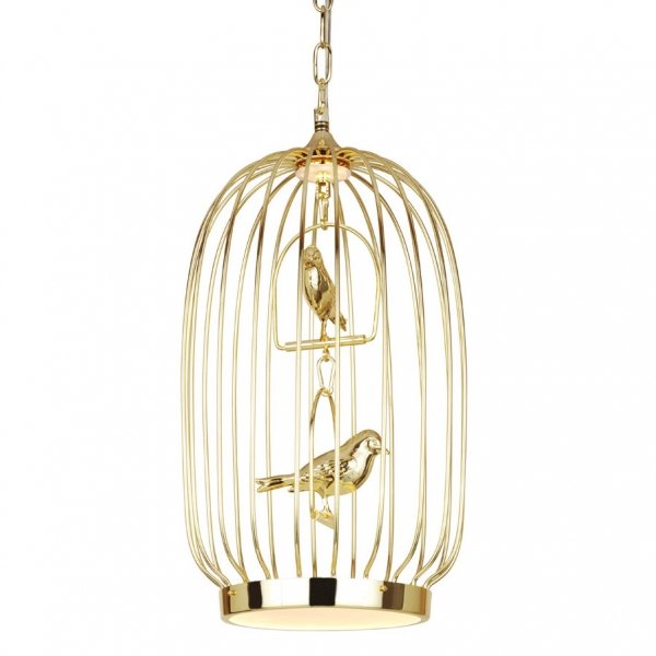 Люстра Birdcage Chandelier Two Gold Глянцевое золото в Новосибирске | Loft Concept 