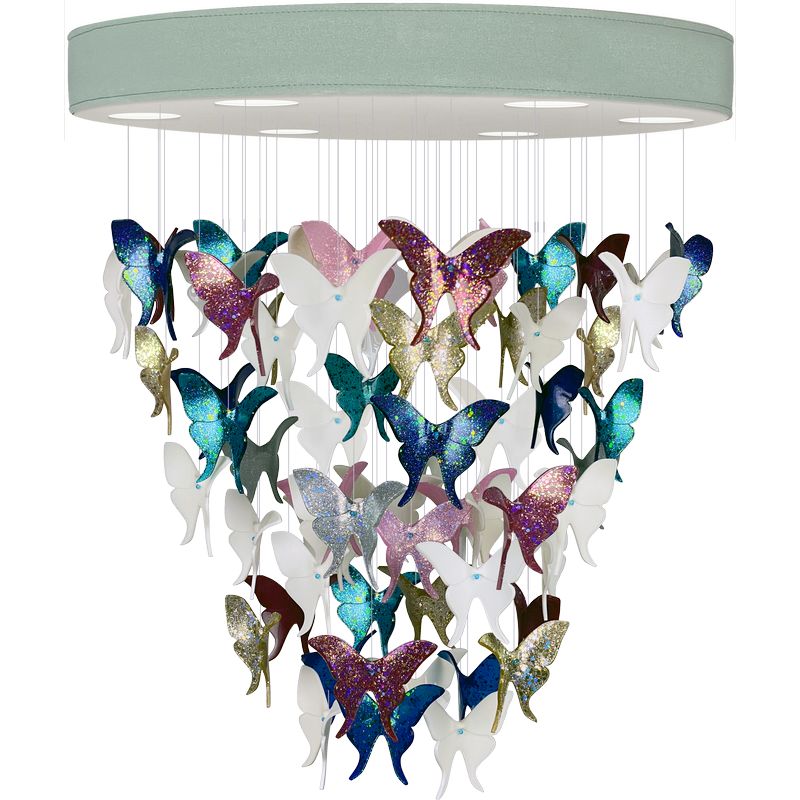 Люстра Цветные Бабочки Светло-Зеленая база Night Butterflies Chandelier Multi Color Зеленый Мульти в Новосибирске | Loft Concept 