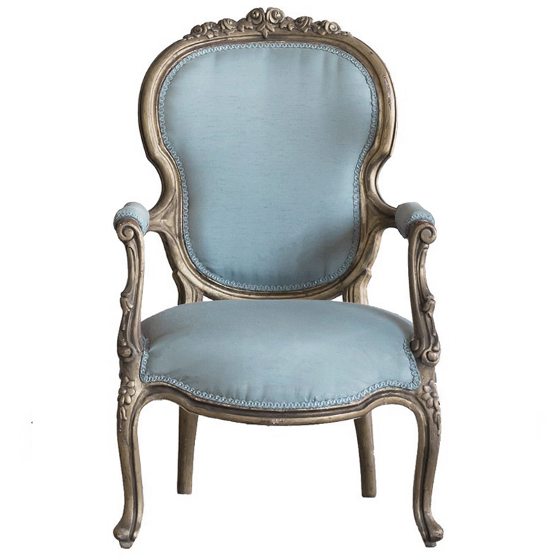 Кресло Arm Carved Chair  blue linen Голубой пастельный Темный дуб в Новосибирске | Loft Concept 