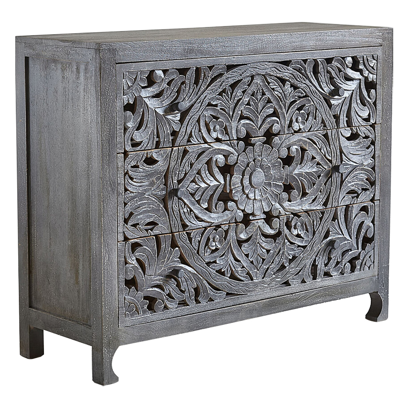 Комод Indian Antique White Furniture Chest of Drawers Kailash серый Серый в Новосибирске | Loft Concept 