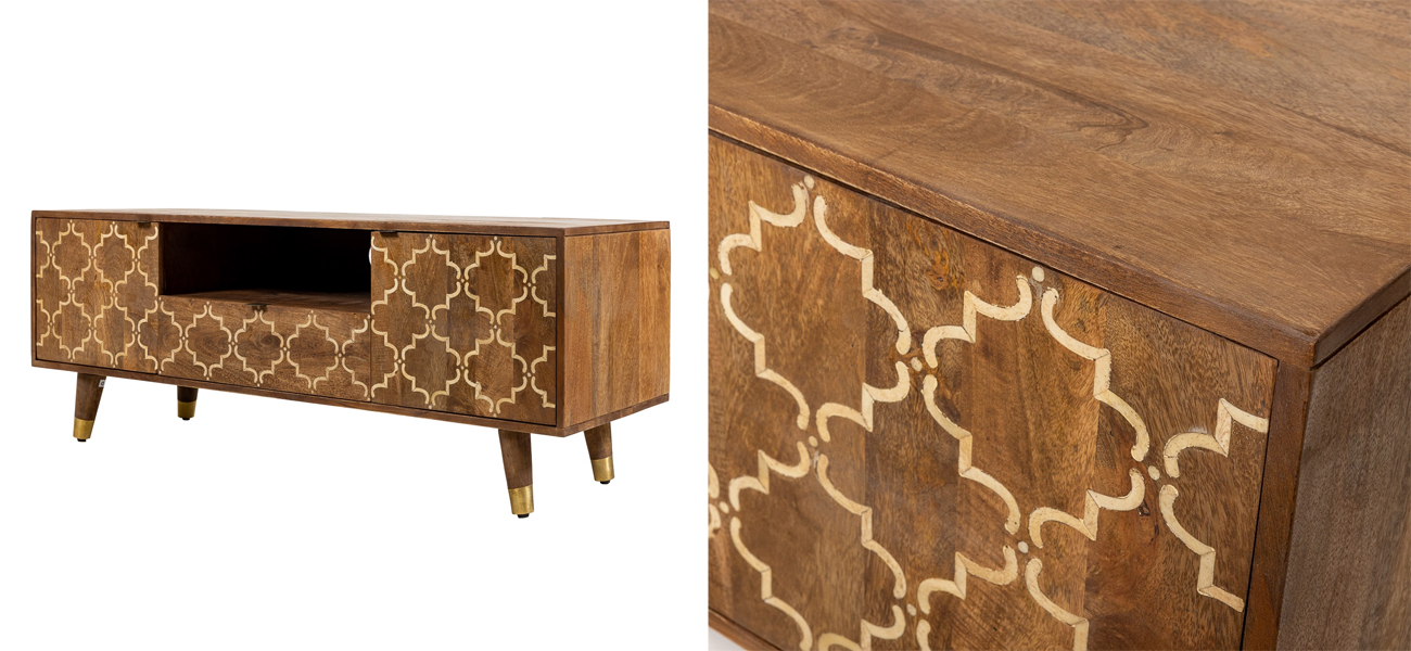 ТВ-тумба из натурального дерева Bone Inlay - фото