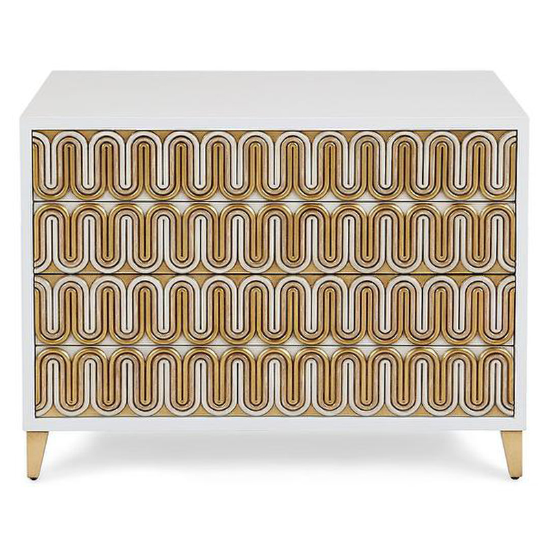 Комод Park Avenue Brass Wave Pattern Chest of Drawers Белый Золотой в Новосибирске | Loft Concept 