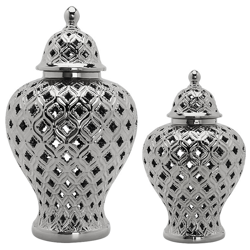 Ваза с крышкой Ceramic Silver Carving Vase Серебряный в Новосибирске | Loft Concept 