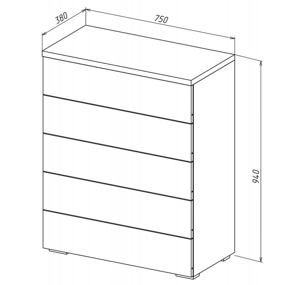 Комод с белым глянцевым фасадом с 5-ю ящиками Grace of Furniture  в Новосибирске