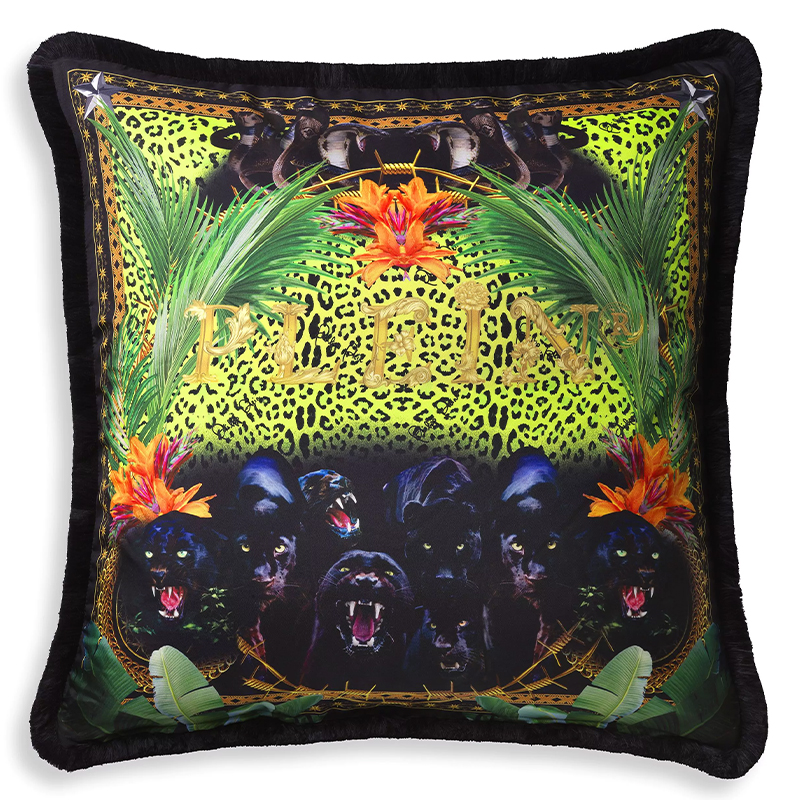 Подушка Philipp Plein Cushion Silk Jungle 70 x 70 Черный Мульти в Новосибирске | Loft Concept 